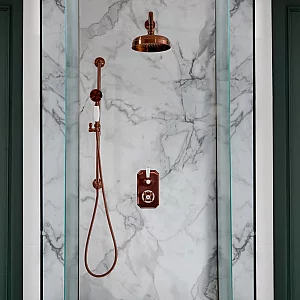 Milano Elizabeth Brushed Copper Traditional Thermostatic Shower with Diverter Shower Head Hand Shower and Riser Rail 2 Outlet