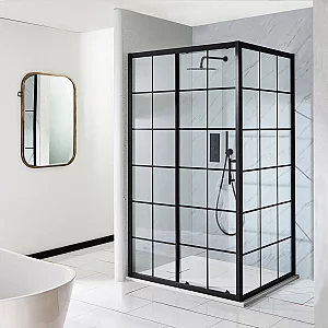 Milano Barq 1500mm Black Grid Sliding Shower Door with 800mm Side Panel