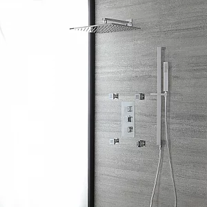 Milano Arvo Chrome Thermostatic Shower System with 400mm Square Shower Head Body Jets and Riser Rail with Hand Shower 3 Outlet