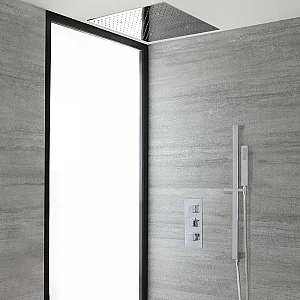 Milano Arvo Chrome Thermostatic Shower System with 600mm Square Recessed Shower Head and Riser Rail with Hand Shower 2 Outlet