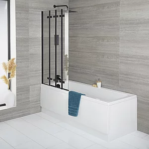 Milano Farington 1700mm x 750mm Bath with Black Folding Bath Screen Side and End Panel