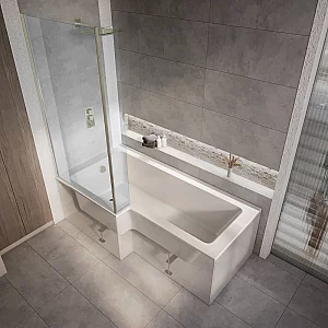 Milano Elswick 1500mm x 850mm Left Hand Modern LShaped Shower Bath with Antique Brass Bath Screen
