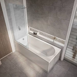 Milano Ballam 1800mm x 800mm Modern Single Ended Shower Bath with Chrome Bath Screen and Side Panel