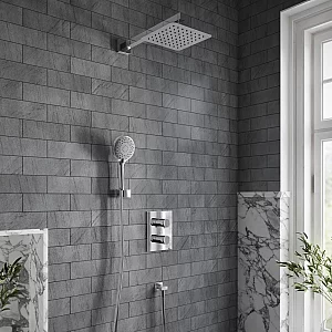 Villeroy and Boch Universal Thermostatic Shower System with 250mm Square Shower Head and Hand Shower 2 Outlet Chrome