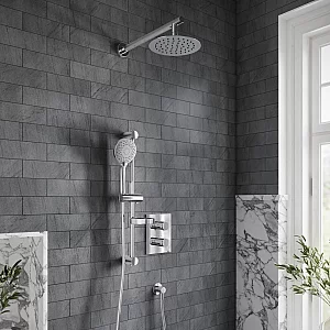 Villeroy and Boch Universal Thermostatic Shower System with 200mm Round Shower Head and Riser Rail with Hand Shower 2 Outlet Chrome