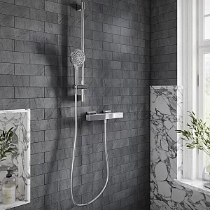 Villeroy and Boch Universal Square Thermostatic Bar Shower Valve with Riser Rail and Hand Shower 1 Outlet Chrome