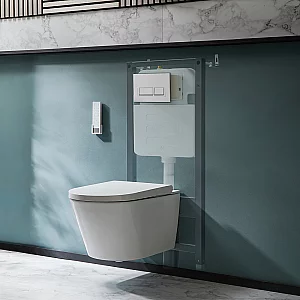 Milano Luxus Wall Hung Japanese Bidet Toilet with Tall Wall Frame Rectangular White Flush Plate