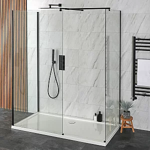 Milano Nero 3 Sided WalkIn Shower Enclosure with 1100mm x 760mm Tray and Wall Support Arms
