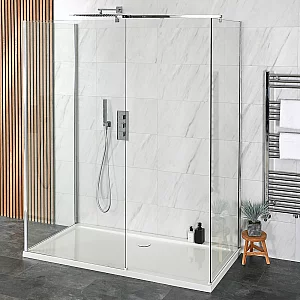 Milano Portland 3 Sided WalkIn Shower Enclosure with 1200mm x 900mm Tray and Wall Support Arms