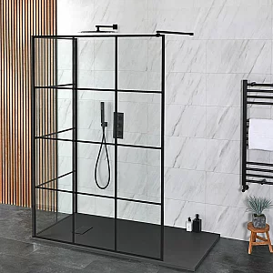 Milano Barq 2 Sided WalkIn Shower Enclosure with 1600mm x 800mm Anthracite Slate Tray and Wall Support Arm