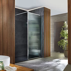 Milano Florence Fluted Glass Chrome Framed WalkIn Shower Enclosure with 1800mm x 900mm Anthracite Slate Tray