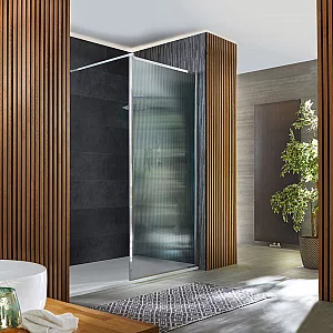 Milano Florence Fluted Glass Chrome Framed WalkIn Shower Enclosure with 1200mm x 900mm White Slate Tray