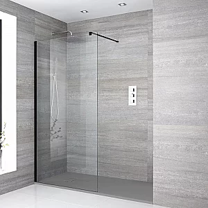 Milano Nero WalkIn Shower Enclosure with Grey Slate Tray 1100mm x 700mm