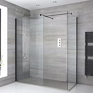 Milano Nero Corner WalkIn Shower Enclosure with Grey Slate Tray 1800mm x 900mm