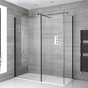 Milano Nero Corner WalkIn Shower Enclosure with White Slate Tray and Return Panel 1500mm x 800mm