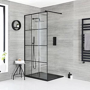 1000 x 800mm Black Modern WalkIn Shower Enclosure with Anthracite Slate Shower Tray Milano Barq