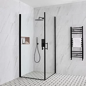 1000 x 800mm Black Hinged Double Door Corner Wet Room Shower Enclosure