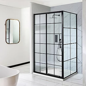 1000 x 800mm Premium Black Grid Sliding Door Shower Enclosure and Tray