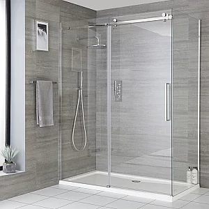 1000 x 800mm Chrome Corner Sliding Shower Door Enclosure and White Tray