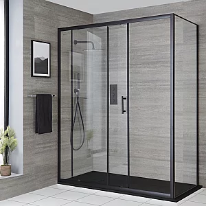 1000 x 800mm Black Luxury Modern Corner Enclosure with Anthracite Tray