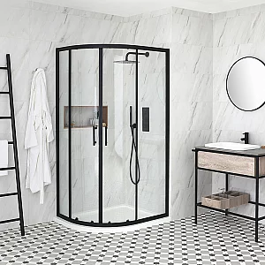 1000 x 800mm Black Left Hand Quadrant Shower Enclosure with White Tray