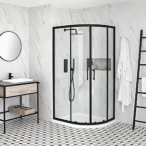 1000 x 800mm Black Right Hand Quadrant Shower Enclosure with White Tray