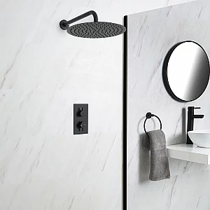 1 Outlet Nero Black Shower System with 300mm Round Shower Head Milano