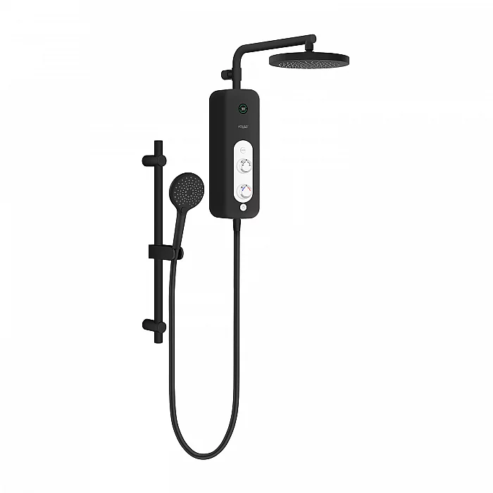 Aquas Well 9.5kW Electric Shower with Head and Riser Rail Kit Matt Black