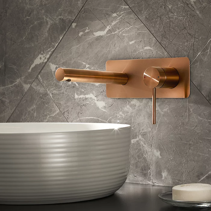 Milano Otto Modern Wall Mounted Basin Mixer Tap Brushed Copper