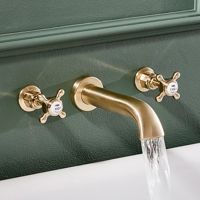 Milano Elizabeth Traditional Wall Mounted 3 TapHole Crosshead Bath Filler Tap Brushed Brass