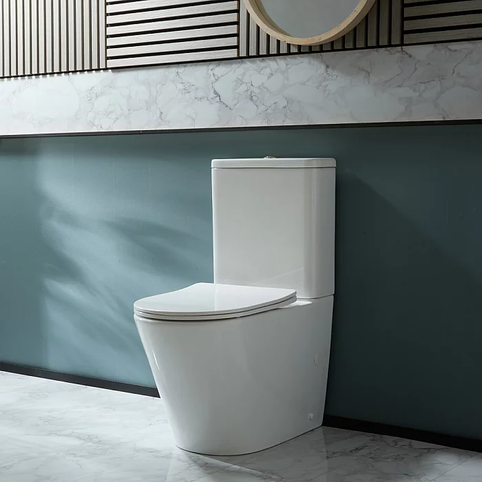 Milano Colby Modern Close Coupled Toilet with Soft Close Seat and Chrome Flush Button