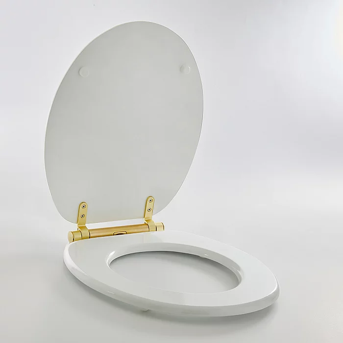 Milano Richmond Traditional White Soft Close Toilet Seat with Brushed Brass Hinges