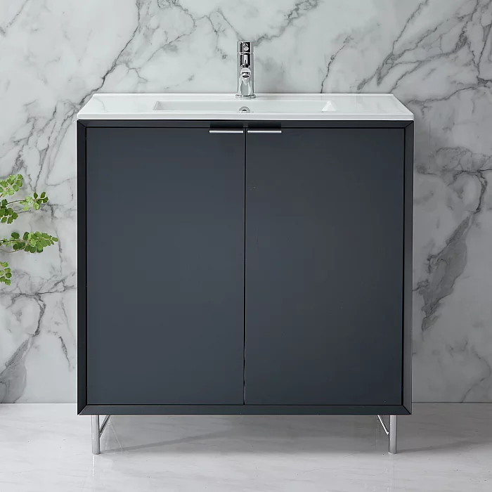 Milano Edge Anthracite 810mm Modern Vanity Unit with Basin and Chrome Finger Pull Handles