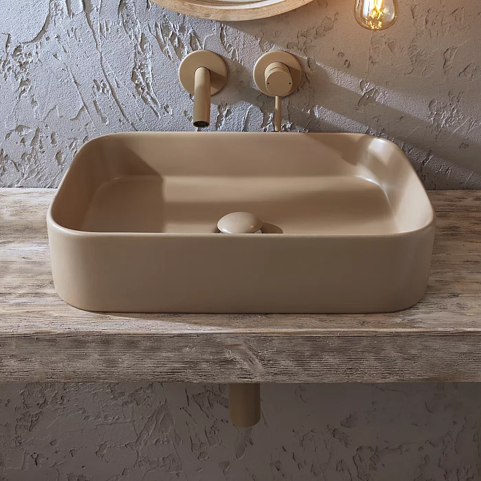 Milano Elements Sand Rectangular Countertop Basin 505mm x 370mm No TapHoles