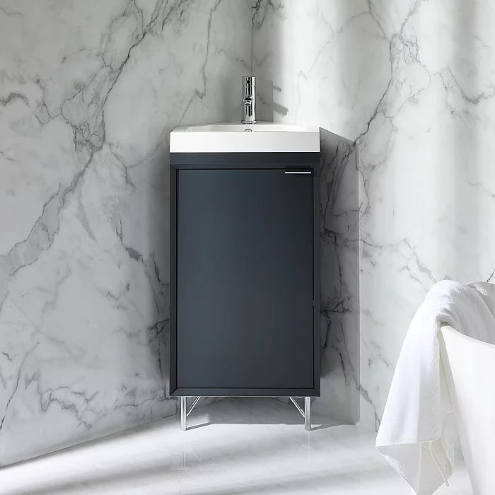 Milano Edge 450mm Modern Cloakroom Corner Vanity Unit with Basin Choice of Finish and Handles