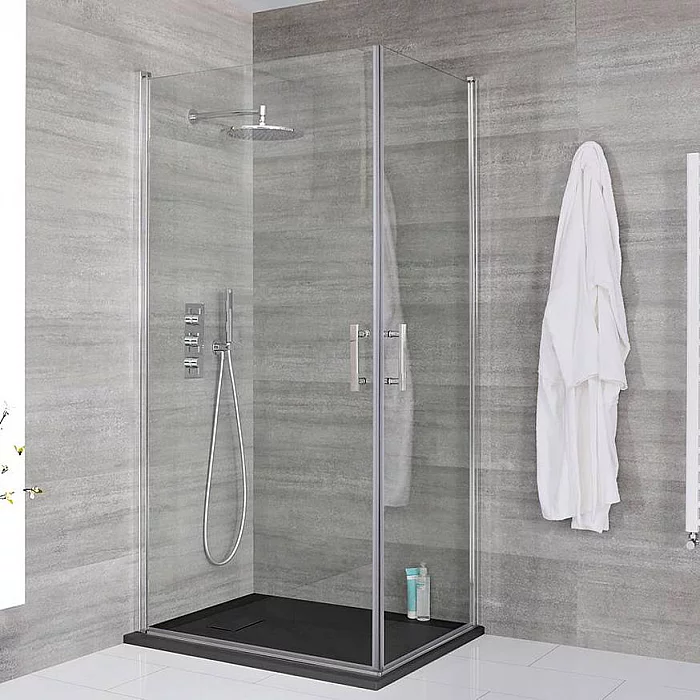 Milano Portland Chrome Hinged Double Door Corner Shower Enclosure with Slate Tray Choice of Size