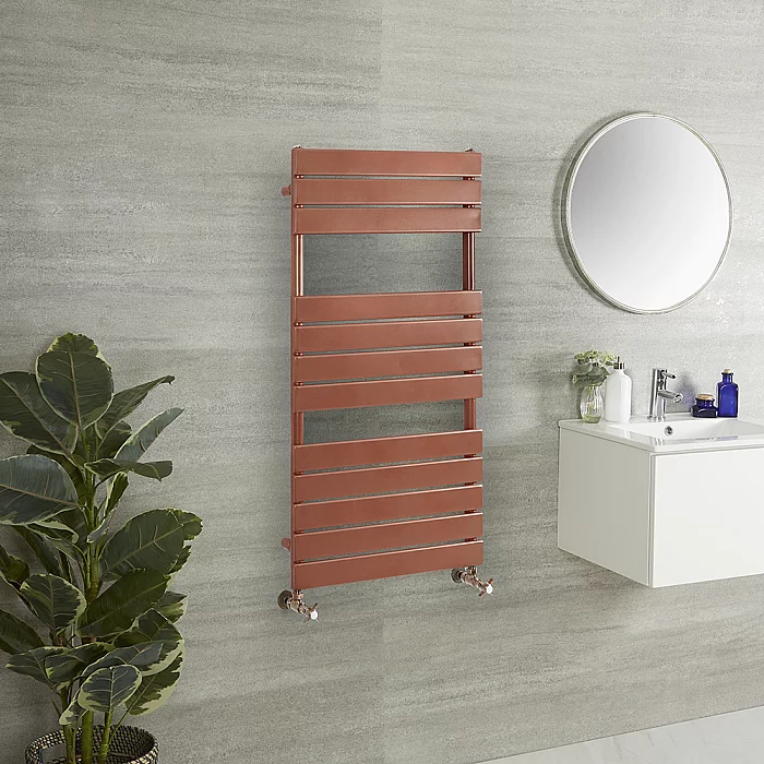 Milano Lustro Designer Metallic Copper Flat Panel Heated Towel Rail 1200mm x 450mm
