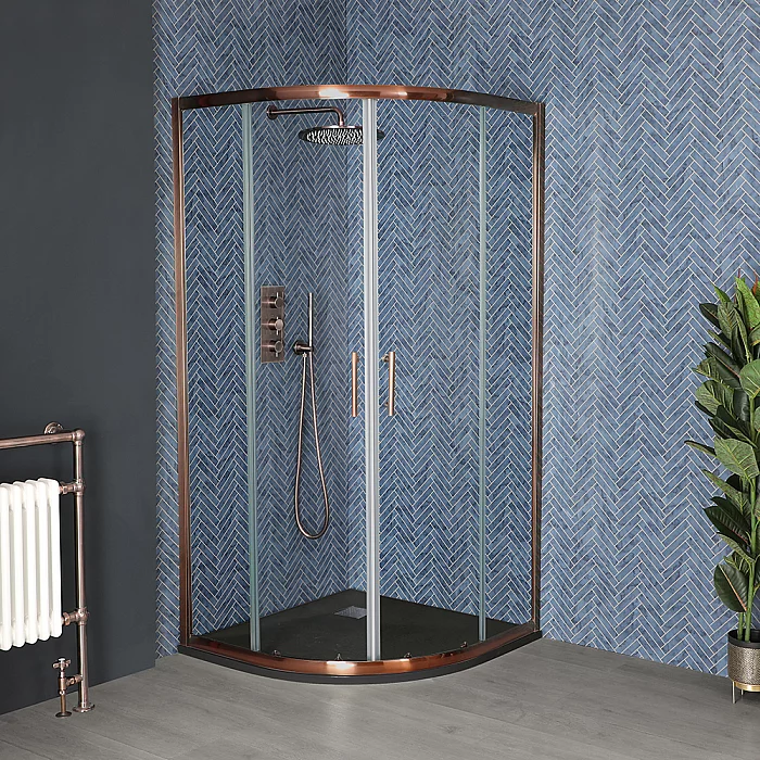 Milano Eris 900mm Copper Quadrant Shower Enclosure with Slate Tray Choice of Tray Finish