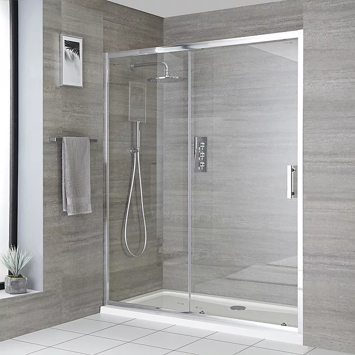 Milano Portland Sliding Door Shower Enclosure with White Tray 1100mm x 700mm