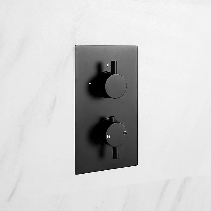 Milano Nero Twin Thermostatic Diverter Shower Valve Two Outlets Black