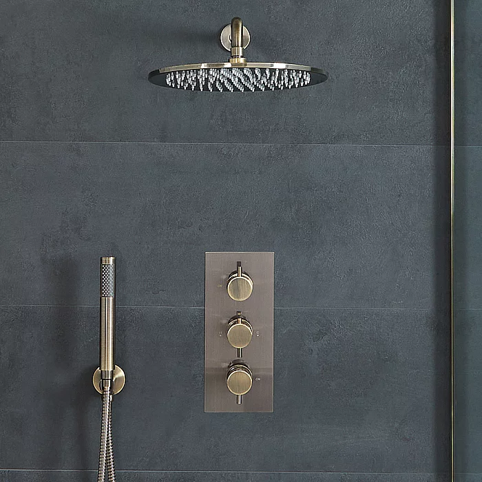 Milano Clarus Thermostatic Shower with Shower Head and Hand Shower Aged Gold 2 Outlet
