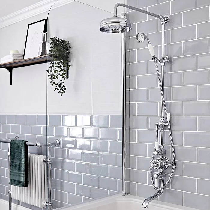 Milano Elizabeth Chrome and White Traditional Triple Exposed Thermostatic Shower with Grand Rigid Riser Rail and Bath Spout 3 Outlet