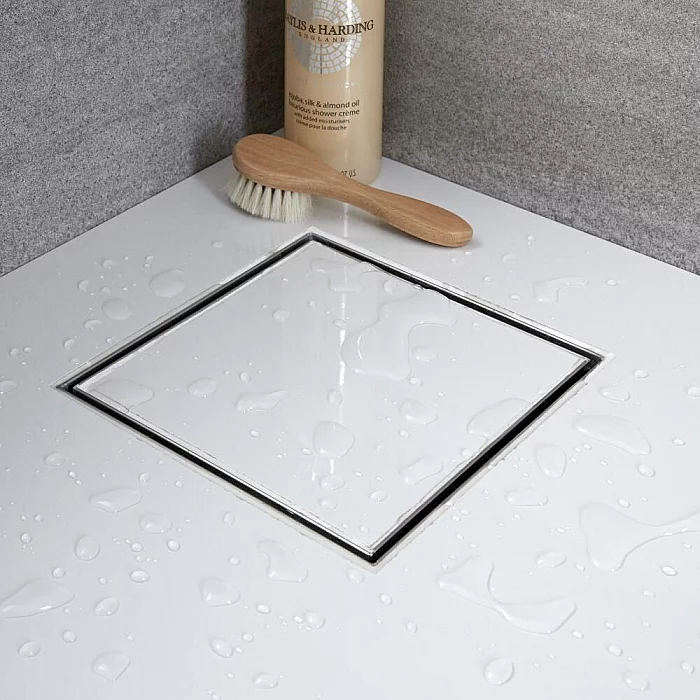 Milano Barq Wet Room Shower Enclosure with 200mm Square Tile Insert Drain 700mm