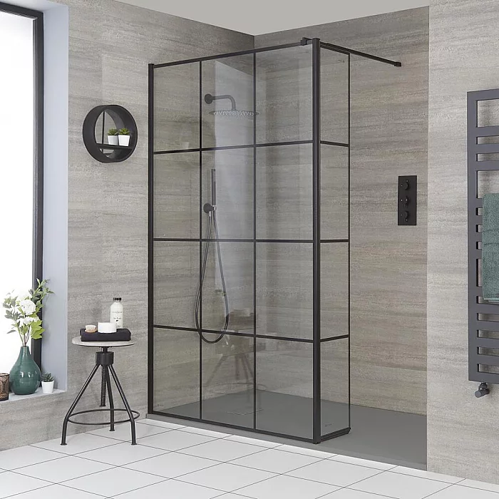 Milano Barq WalkIn Shower Enclosure with Hinged Return Panel and Light Grey Slate Tray 1700mm x 900mm