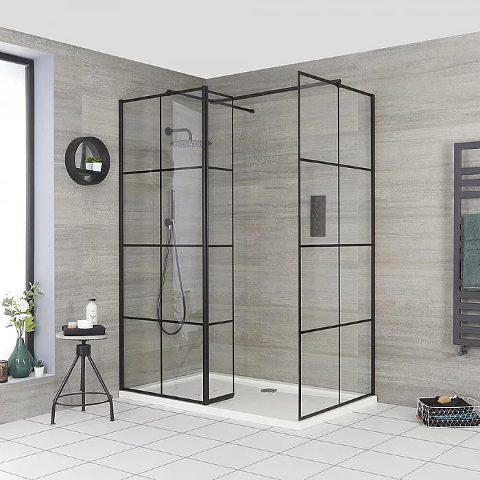 Milano Barq Corner WalkIn Shower Enclosure with Hinged Return Panel and Tray 1500mm x 900mm