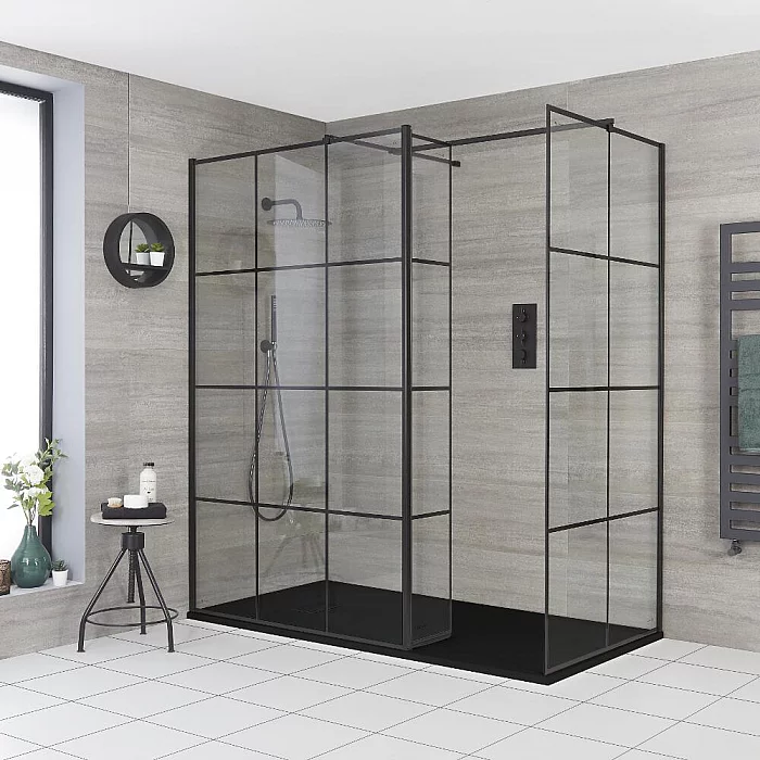 Milano Barq Corner WalkIn Shower Enclosure with Hinged Return Panel and Anthracite Slate Tray 1400mm x 800mm
