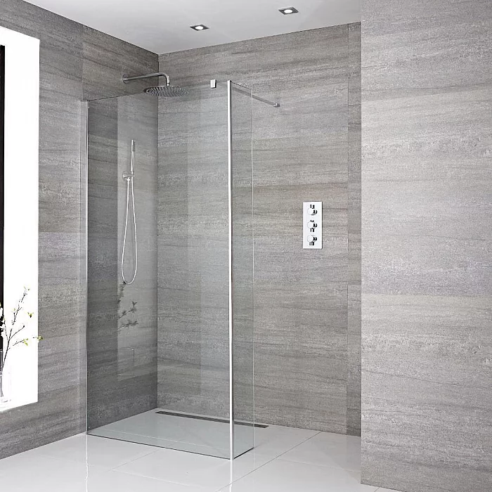 Milano Portland Wet Room Screen with Hinged Return Panel Chrome 1000mm