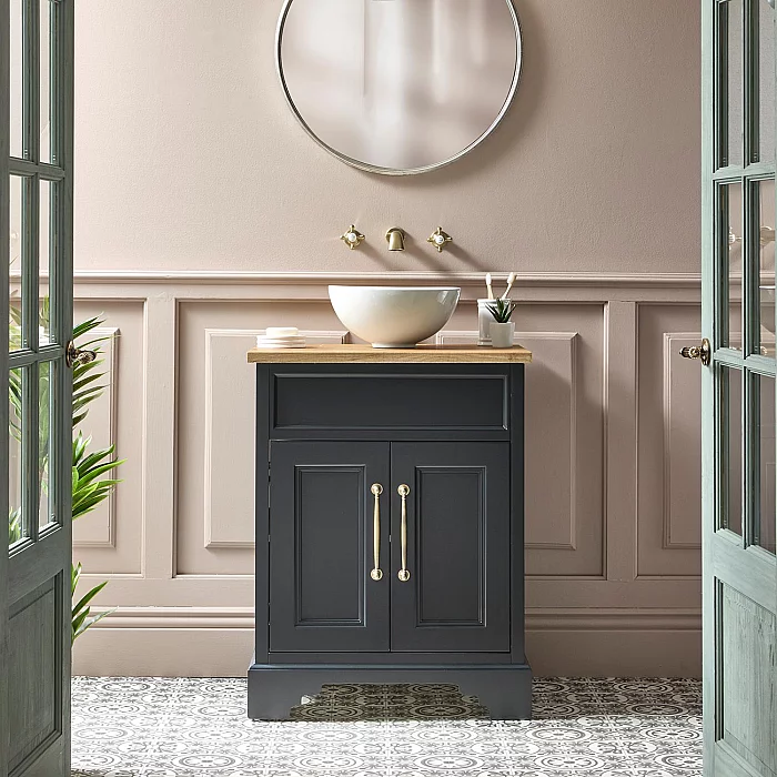 Milano 645mm Black Grey Vanity Unit with Countertop Basin and Gold Handles