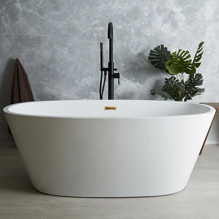 Milano Irwell White Modern Oval DoubleEnded Freestanding Bath 1595mm x 740mm Chrome Overflow