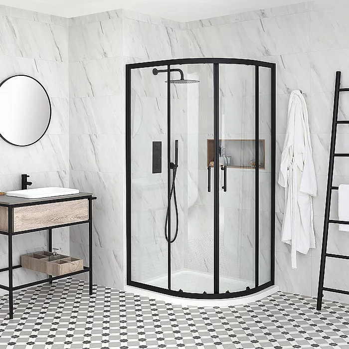 1000 x 800mm Black Right Hand Quadrant Shower Enclosure with White Tray